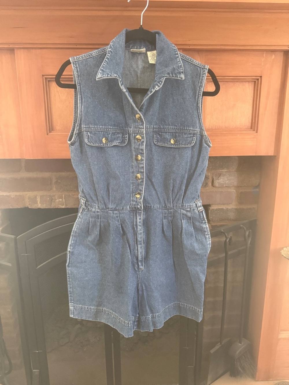 Vintage 90s St. John's Bay Sleeveless Blue Denim Cotton Shorts Romper Size 10P